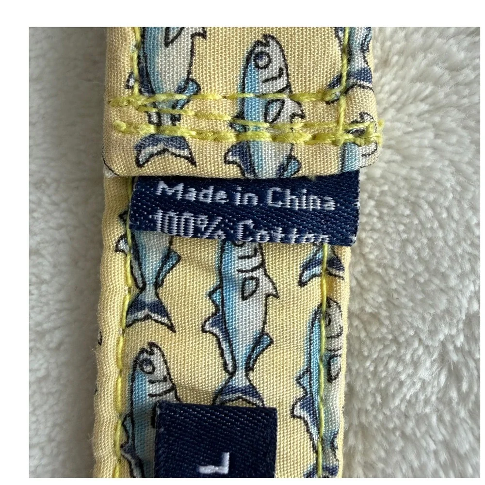 Vineyard Vines Unisex Cloth Belt Fish Print‎ Yellow Size Large D Rings Preppy